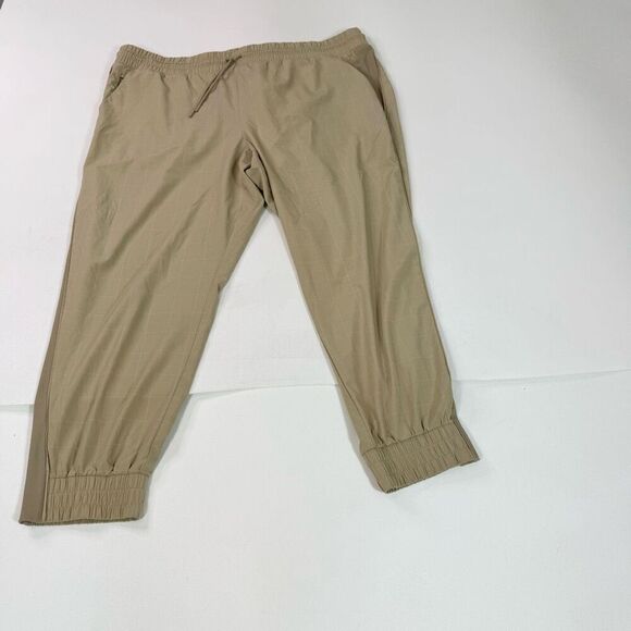 Athleta Brooklyn Textured Jogger Pants Womens 22 Tan Checkered Pockets Pull On - Picture 1 of 10
